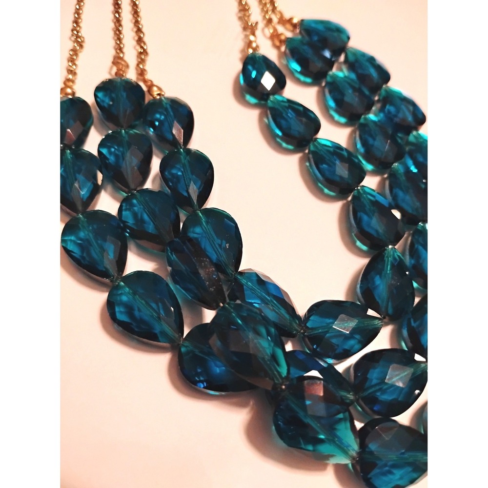 🩵 Vintage Charming Charlie Teal Beaded Statement Necklace Set mermaidcore Y2K